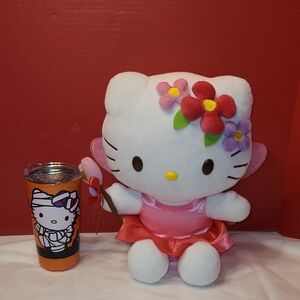 Hello Kitty Plush with Pink Dress and Flower Accents & HALLOWEEN TUMBLER NWOT